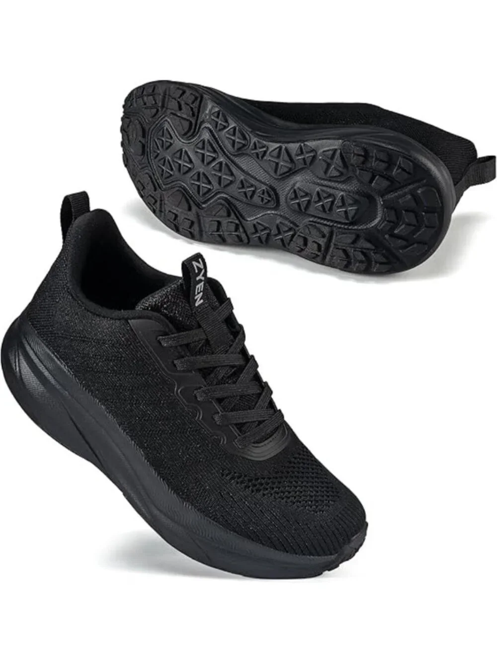 Women's Full Black Walking Shoes Non-Slip Breathable Mesh Athletic Sneakers
